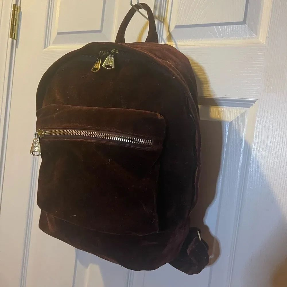 AIMEE KESTENBERG BURGUNDY VELVET MEDIUM BACKPACK gold tone hardwares